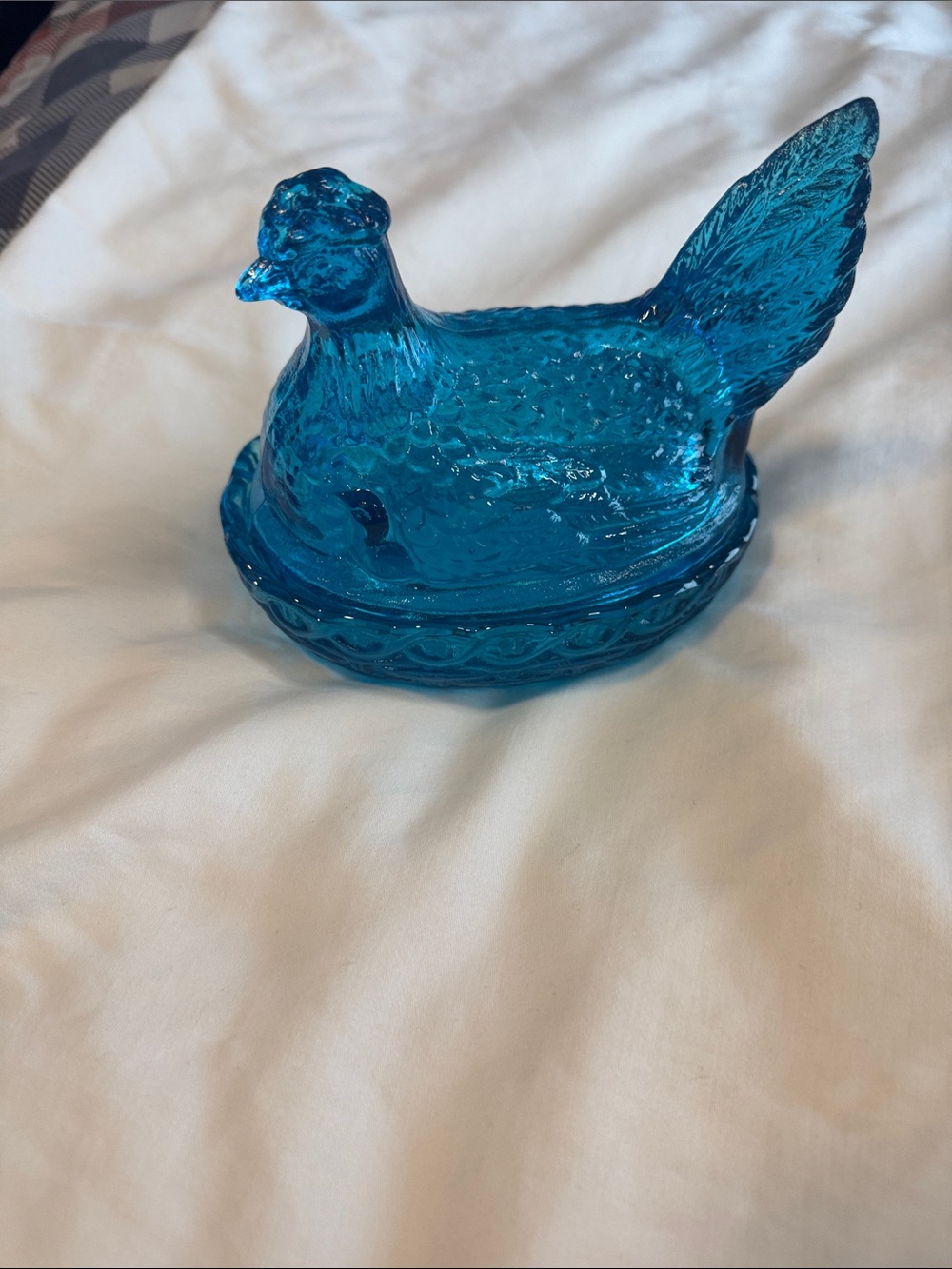 Blue Glass Hen on Nest Dish